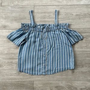 Blue and White Striped Top Off Shoulder Size M Nautical Abercrombie Style
